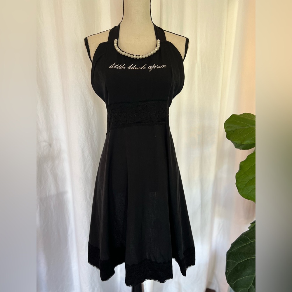 LBD Black‎ Apron with Faux Pearl Detail